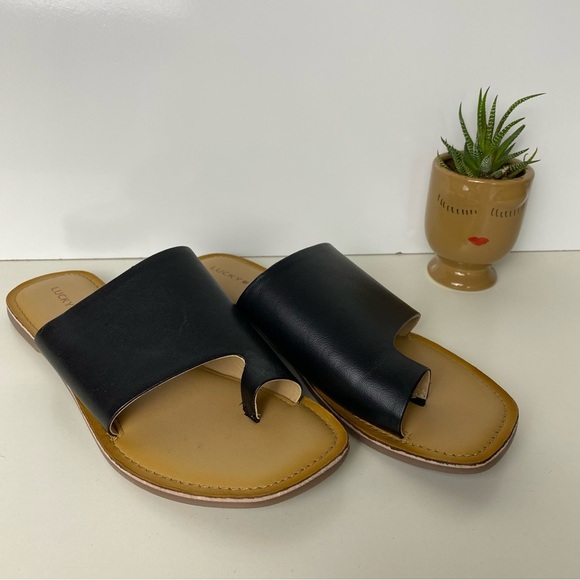 Luck Brand Black Leather Slide Sandals 8.5 - Picture 1 of 6
